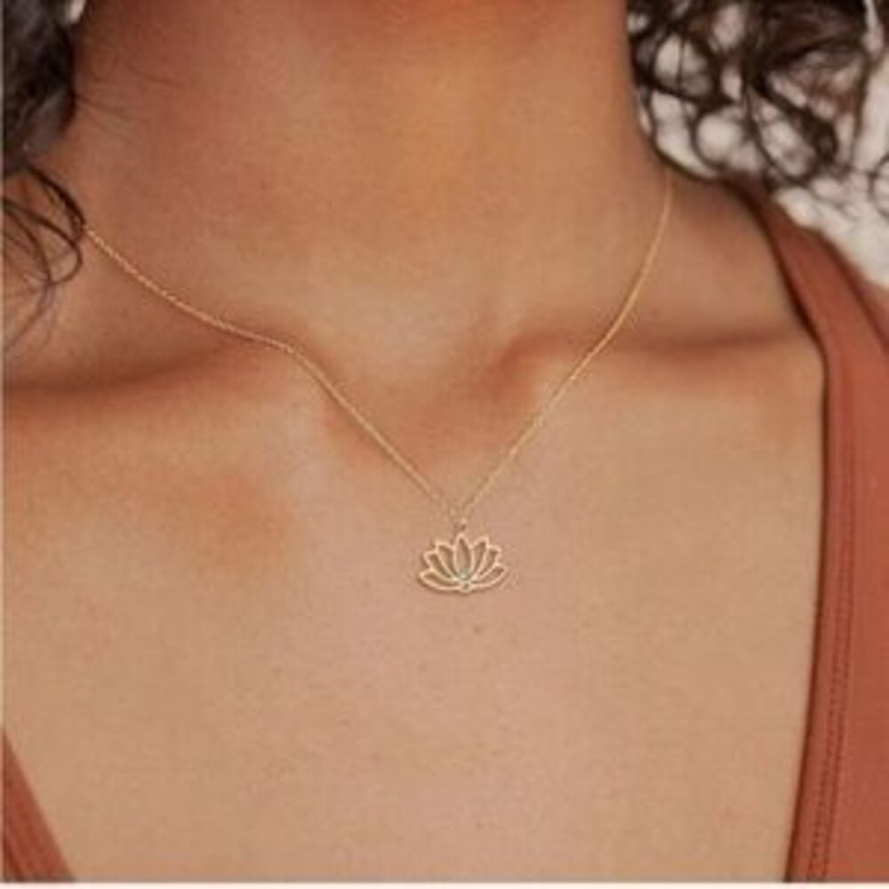 18k Gold Plated Lotus Flower CZ Charm Chain Necklace
